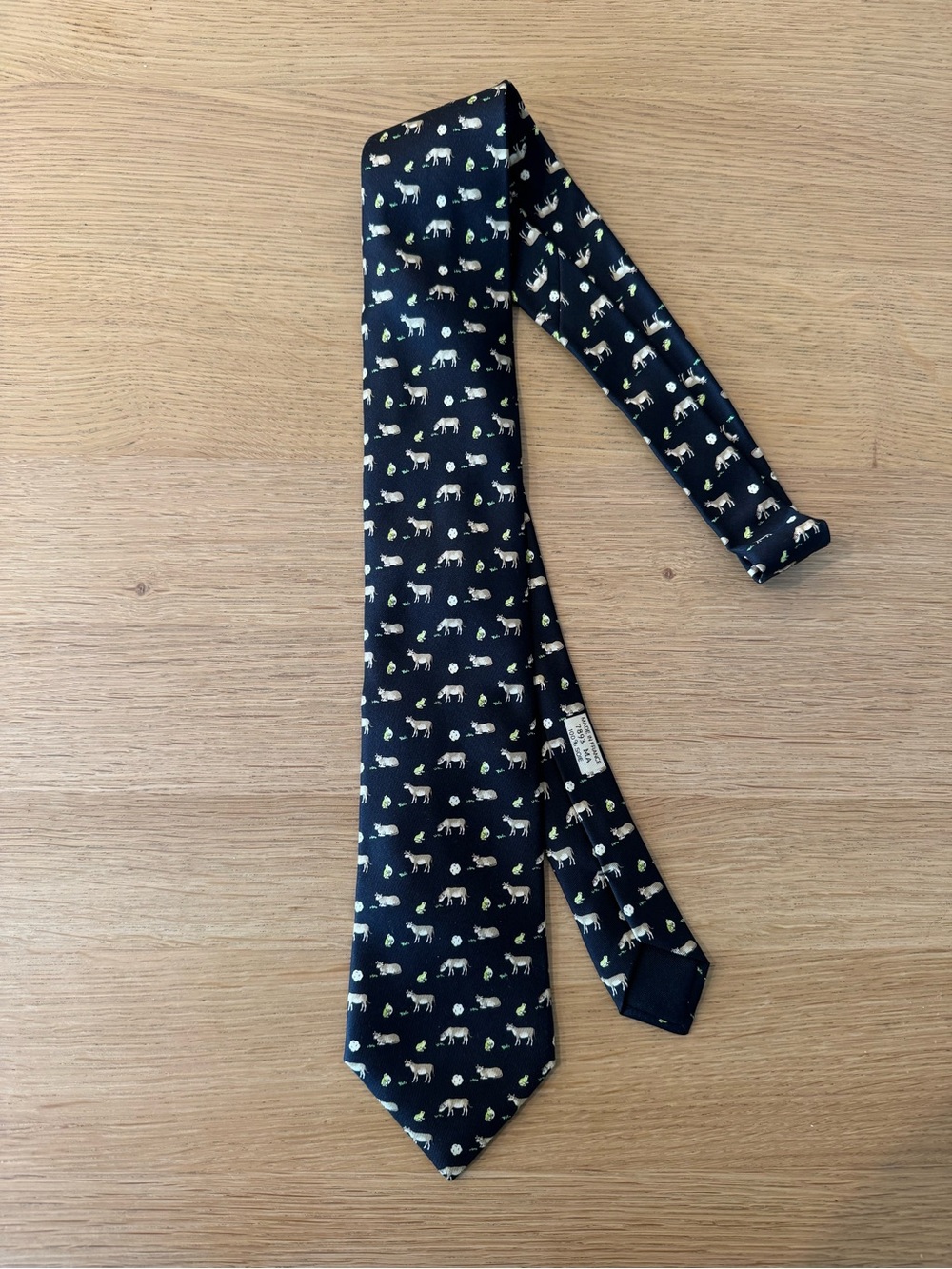 Hermès Paris Silk Tie Cows & Frogs Pattern 7893 MA Navy/Black Made in France